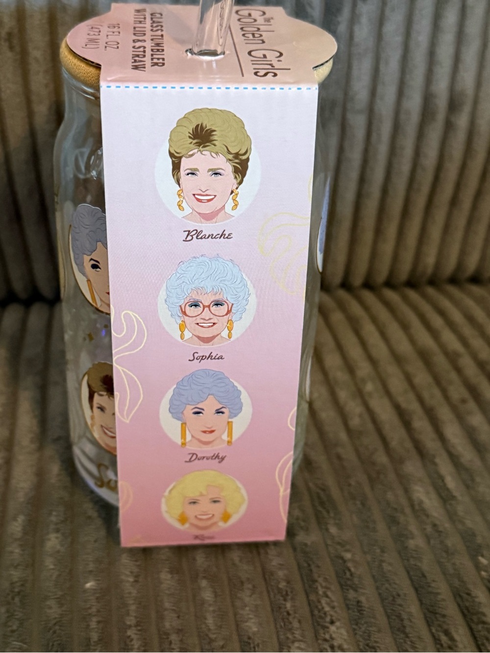 The Golden Girls Glass Tumbler with Lid & Straw - Pink & Gold - Picture 4 of 7